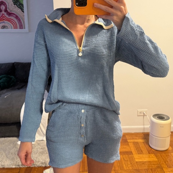 NWOT DONNI. Set Waffle blue xs - Picture 9 of 14